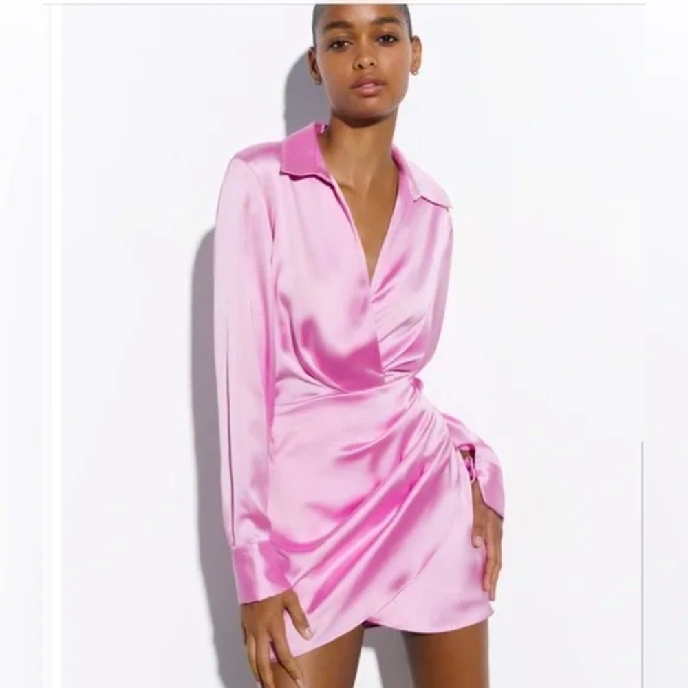 NWT Zara short satin effect dress pale pink size xs